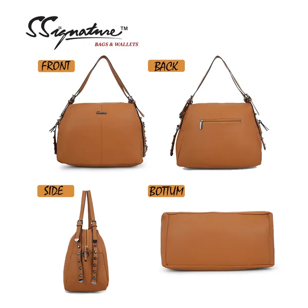 Signature_Tan_Brown_Faux_Leather_Adjustable_Strap_Shoulder_Bag_For_Women