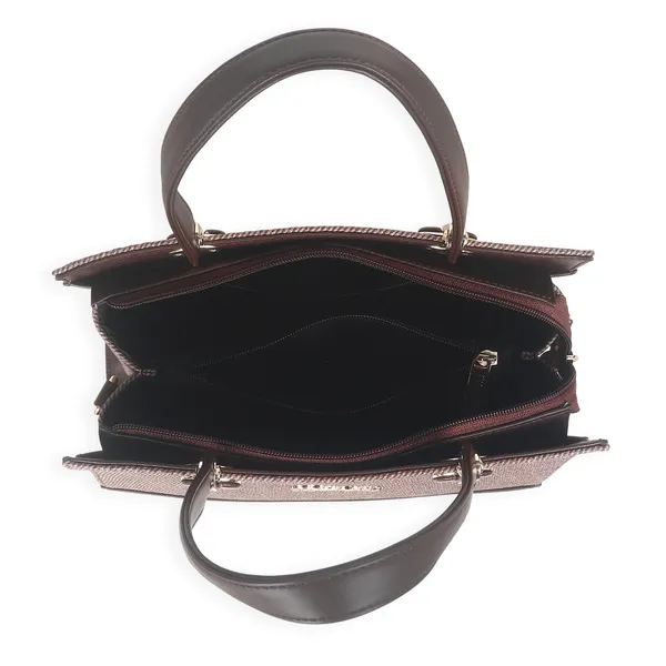 Signature_Brown_Two_Tone_Faux_Leather_Structured_Metal_Hardware_Handbag_For_Women