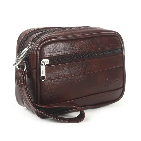 Signature_Brown_Leather_Multi_Compartment_Wristlet_Pouch_For_Men_And_Women