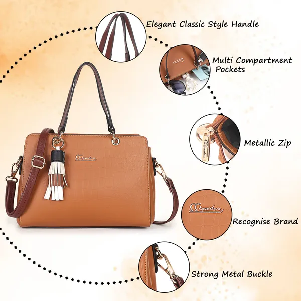 Signature_Brown_Faux_Leather_Multi_Compartment_Tassel_Handbag_For_Women
