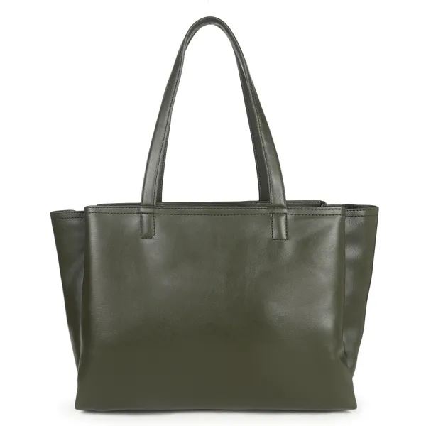 Signature_Olive_Green_Faux_Leather_Structured_Metallic_Zip_Tote_Bag_For_Women