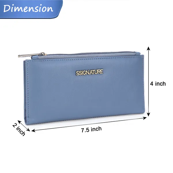 Signature_Blue_Faux_Leather_Zipper_Wallet_For_Women