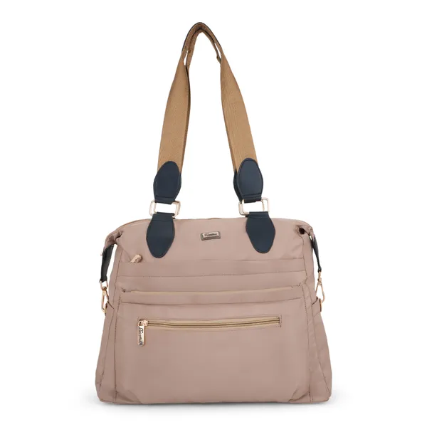 Signature_Beige_Faux_Leather_Two_Tone_Strap_Multi_Pocket_Shoulder_Bag_For_Women