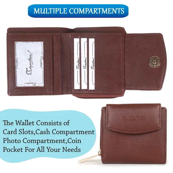 Signature_Brown_Leather_Bi_Fold_Zipper_Wallet_For_Men_And_Women