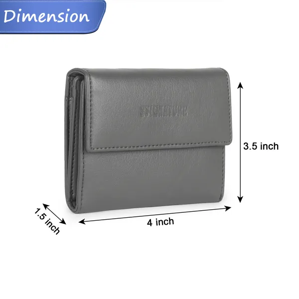 Signature_Grey_Leather_Tri_Fold_Coin_Pocket_Wallet_For_Men