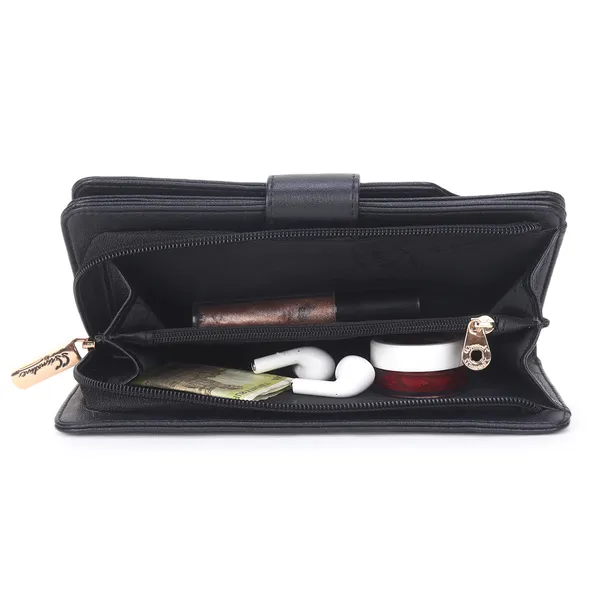 Signature_Black_Leather_Tassel_Multi_Compartment_Wallet_For_Women