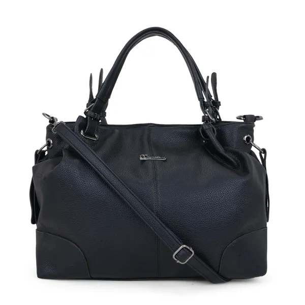 Signature_Black_Faux_Leather_Textured_Adjustable_Strap_Handbag_For_Women