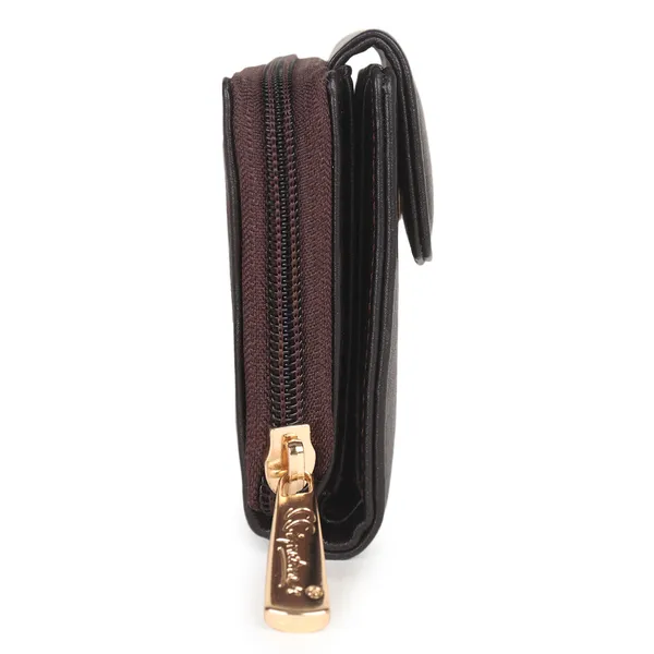 Signature_Black_Leather_Compact_Zipper_Wallet_For_Women