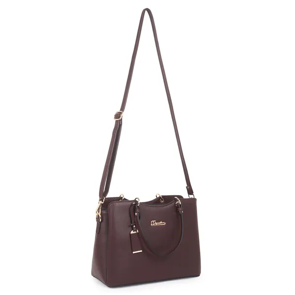 Signature_Brown_Faux_Leather_Multi_Compartment_Handbag_For_Women