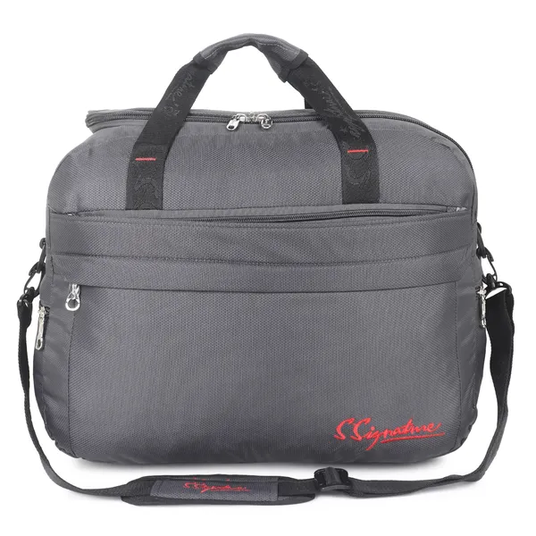 Signature_Grey_Fabric_Adjustable_Strap_Travel_Duffel_Bag
