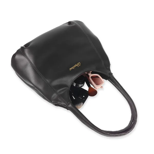 Signature_Black_Faux_Leather_Detachable_Strap_Shoulder_Handbag