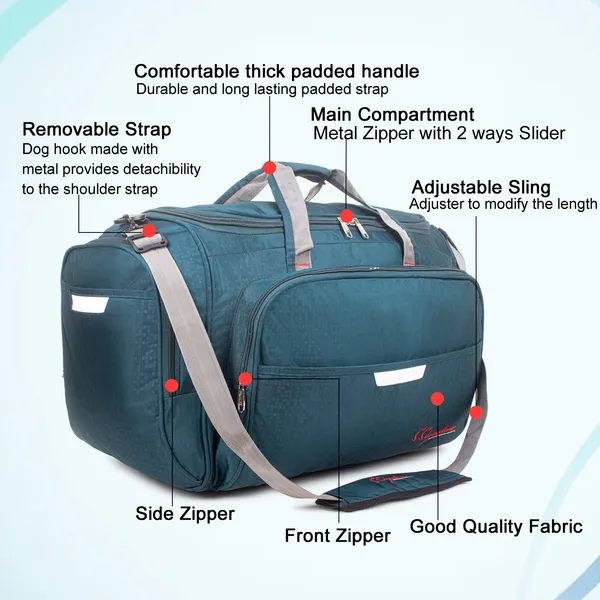 Signature_Teal_Blue_Fabric_Adjustable_Strap_Travel_Duffel_Bag_For_Unisex
