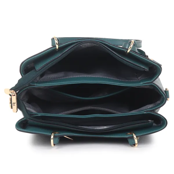 Signature_Teal_Faux_Leather_Multi_Compartment_Structured_Handbag_For_Women