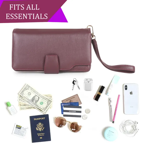 Signature_Burgundy_Leather_Wrist_Strap_Multi_Compartment_Wallet_For_Women