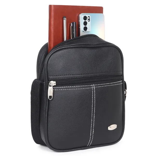 Signature_Black_Vegan_Leather_Adjustable_Strap_Messenger_Bag_For_Men