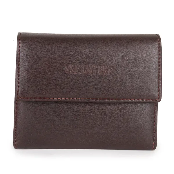 Signature_Brown_Genuine_Leather_Tri_Fold_Coin_Pocket_Wallet_For_Men