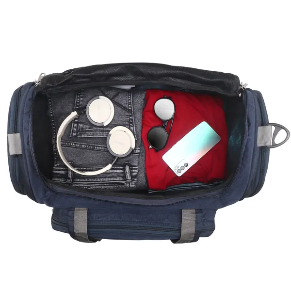 Signature_Navy_Blue_Fabric_Adjustable_Strap_Travel_Duffel_Bag_For_Men_And_Women
