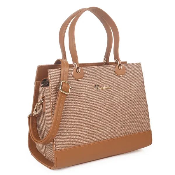 Signature_Brown_Faux_Leather_Two_Tone_Buckle_Structured_Handbag