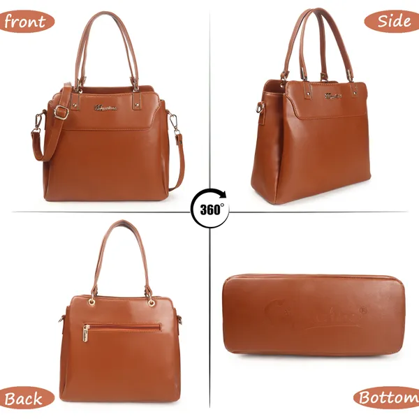 Signature_Brown_Vegan_Leather_Detachable_Strap_Tote_Handbag_For_Women