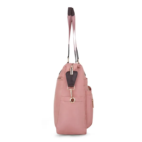 Signature_Pink_Fabric_Multi_Pocket_Travel_Tote_Bag_For_Women
