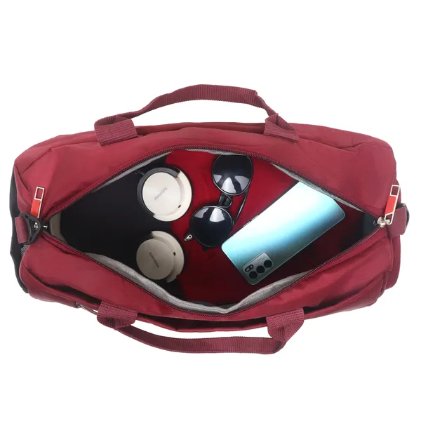 Signature_Maroon_Black_Fabric_Water_Resistant_Shoe_Compartment_Duffel_Bag