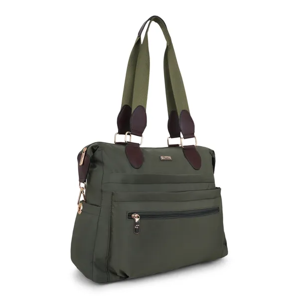Signature_Olive_Green_Fabric_Multi_Compartment_Convertible_Diaper_Bag_For_Parents