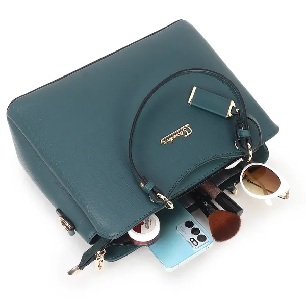 Signature_Teal_Faux_Leather_Multi_Compartment_Structured_Handbag_For_Women
