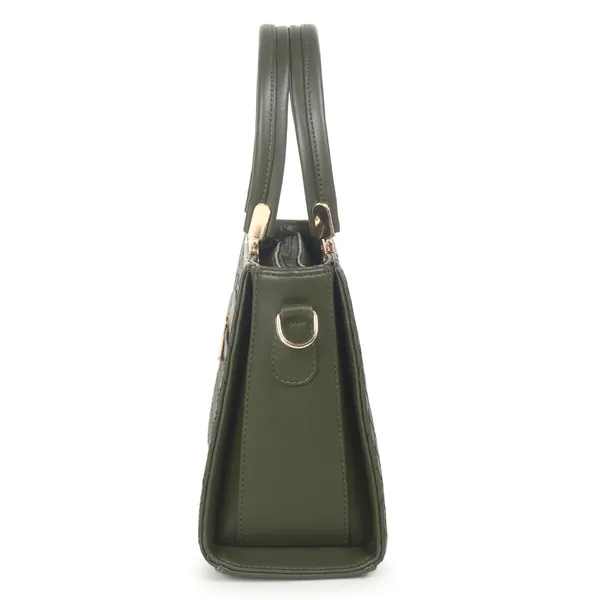 Signature_Olive_Green_Quilted_Faux_Leather_Metallic_Accent_Handbag_For_Women