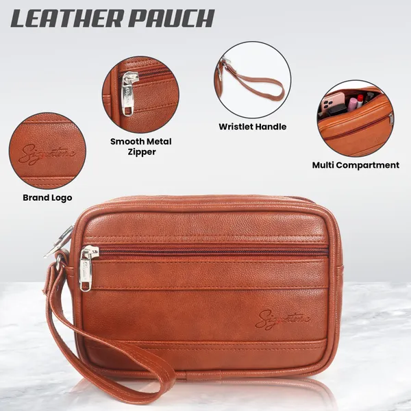 Signature_Tan_Brown_Leather_Multi_Compartment_Wristlet_Pouch