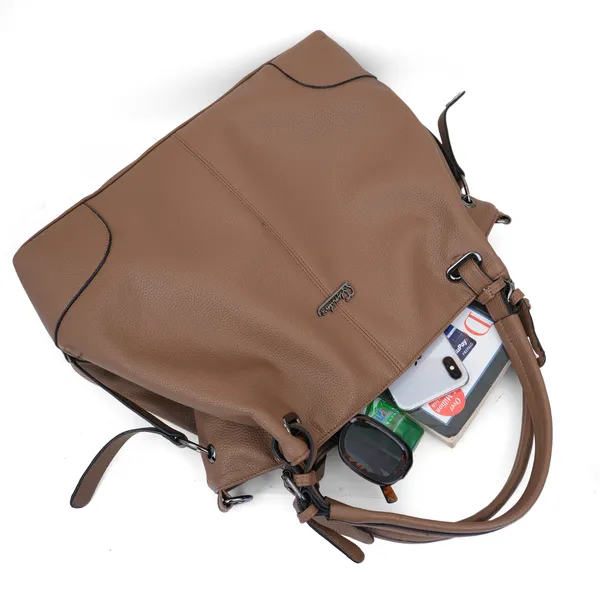 Signature_Tan_Brown_Faux_Leather_Structured_Adjustable_Strap_Handbag_For_Women