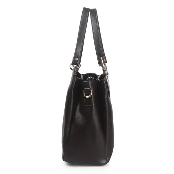 Signature_Black_Faux_Leather_Metallic_Zip_Detachable_Strap_Handbag_For_Women
