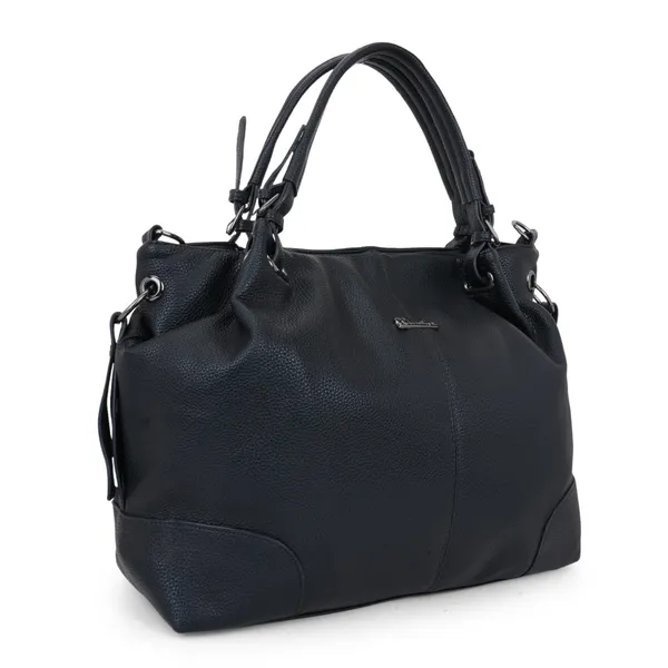 Signature_Black_Faux_Leather_Textured_Adjustable_Strap_Handbag_For_Women