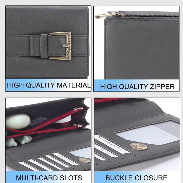 Signature_Grey_Faux_Leather_Buckle_Detail_Clutch_Wallet_For_Women