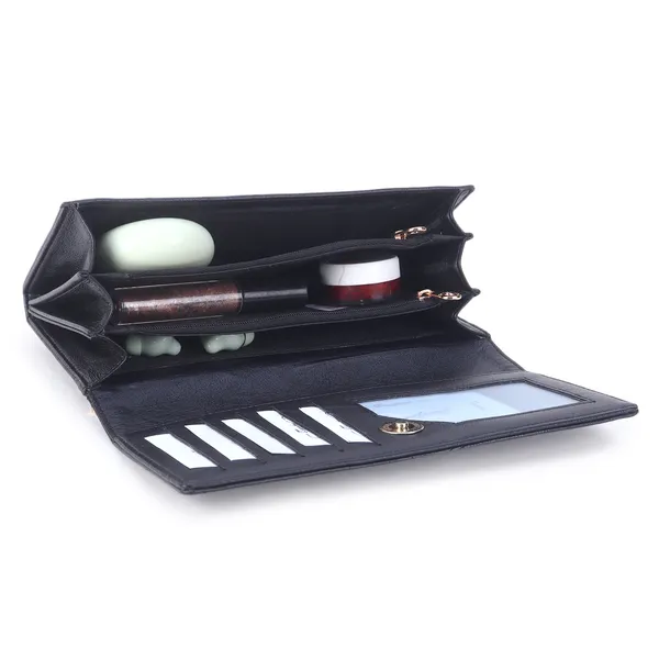 Signature_Black_Quilted_Faux_Leather_Diamond_Pattern_Long_Wallet