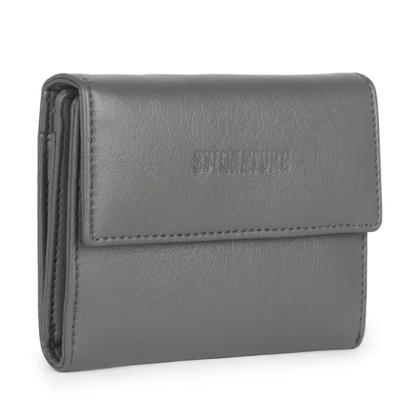 Signature_Grey_Leather_Tri_Fold_Coin_Pocket_Wallet_For_Men