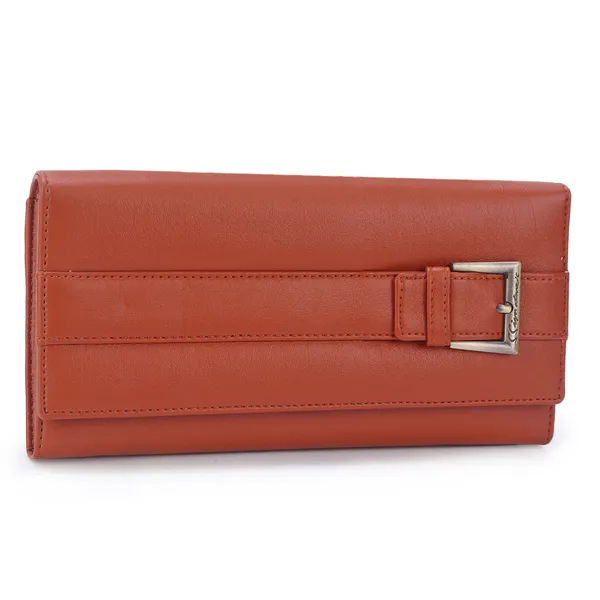 Signature_Tan_Brown_Leather_Buckle_Multi_Compartment_Wallet_For_Women