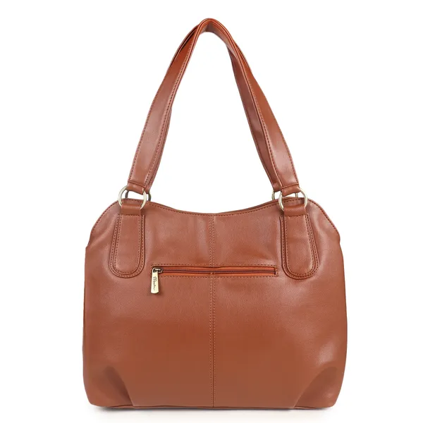 Signature_Tan_Brown_Faux_Leather_Classic_Handle_Handbag_For_Women