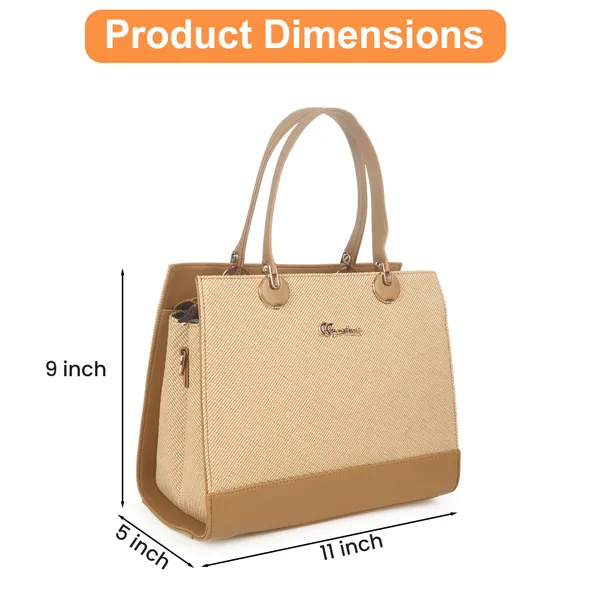 Signature_Beige_Two_Tone_Faux_Leather_Detachable_Strap_Handbag_For_Women