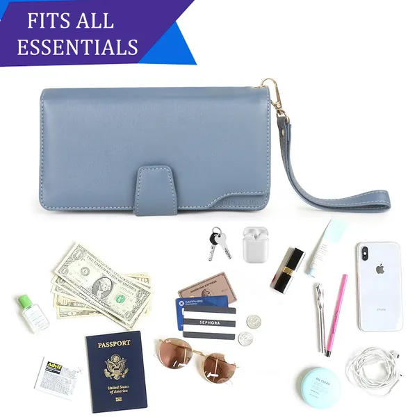 Signature_Blue_Leather_Multi_Pocket_Wrist_Strap_Wallet_For_Women