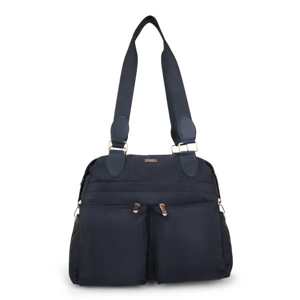 Signature_Navy_Blue_Nylon_Multi_Pocket_Adjustable_Strap_Travel_Tote_Bag_For_Women