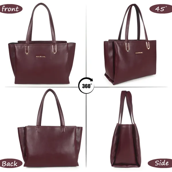 Signature_Maroon_Leather_Metallic_Zip_Handbag_For_Women