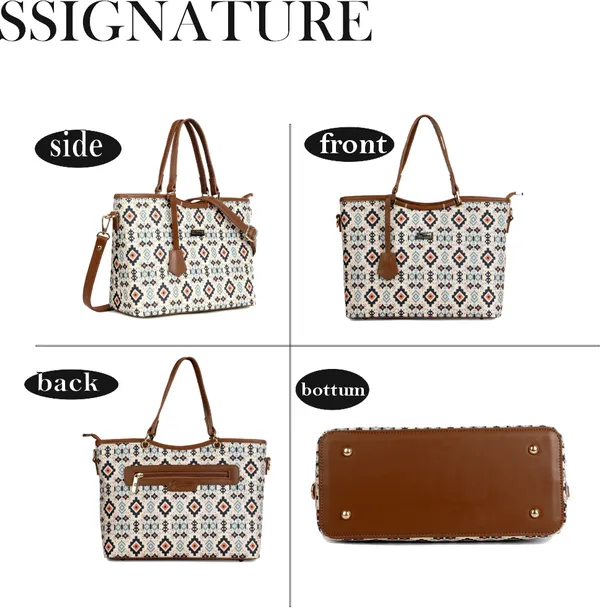 Signature_Multicolor_Fabric_Geometric_Print_Leather_Trim_Tote_Bag_For_Women