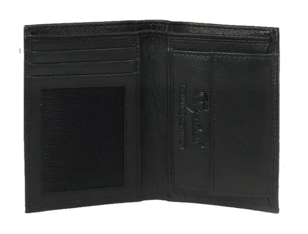 Signature_Black_Genuine_Leather_Button_Closure_Coin_Pocket_Wallet_For_Men