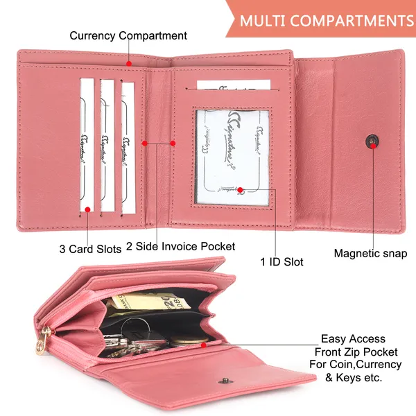 Signature_Pink_Faux_Leather_Multi_Card_Tri_Fold_Wallet