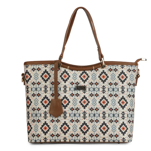 Signature_Multicolor_Fabric_Geometric_Print_Leather_Trim_Tote_Bag_For_Women