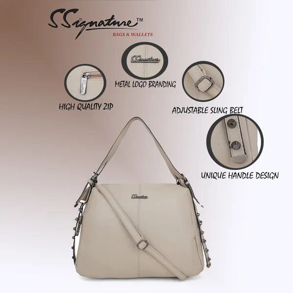 Signature_Beige_Faux_Leather_Adjustable_Strap_Hobo_Handbag_For_Women