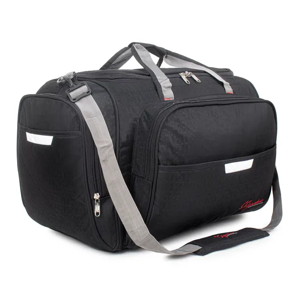 Signature_Black_Fabric_Waterproof_Adjustable_Strap_Duffel_Bag_For_Men_And_Women