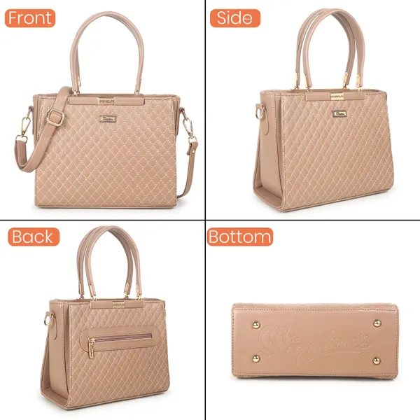 Signature_Beige_Quilted_Faux_Leather_Metallic_Zip_Handbag_For_Women