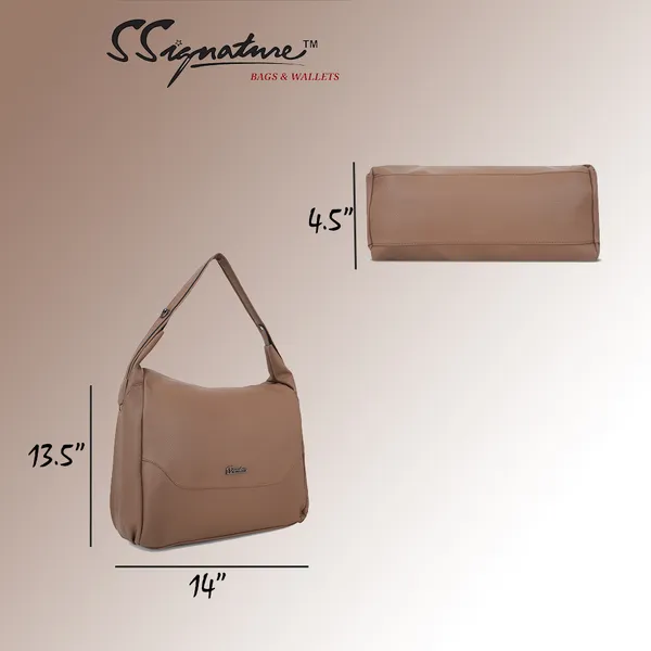 Signature_Beige_Faux_Leather_Adjustable_Strap_Shoulder_Bag_For_Women