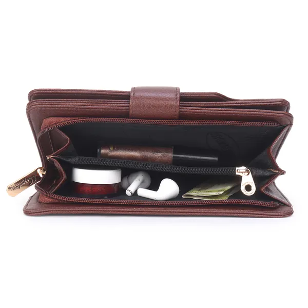 Signature_Brown_Leather_Wrist_Strap_Multi_Compartment_Wallet_For_Women